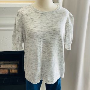 ANN TAYLOR XL SHORT PUFF SLEEVE CREAM KNIT SWEATER